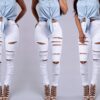 Ripped High Strech Distressed Jeans, Zipper Button Closure Solid Color Slim Fit Denim Pants, Women's Denim Jeans & Clothing