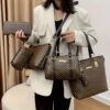6 Pcs Allover Printed Boston Handbag & Purse Set, PU Leather Zipper Shoulder Bag, Multi-functional Leisure Commuter Bag