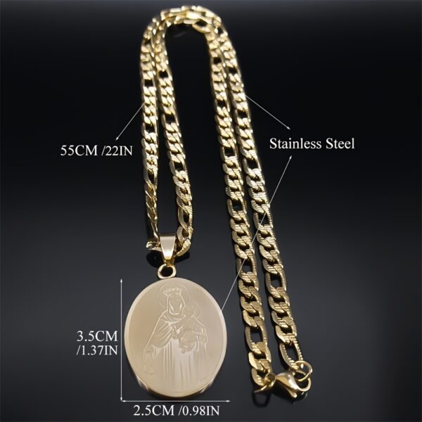 1pc Classic Virgin Mary Pendant Necklace, Stainless Steel Golden Plated Catholic Mother Mary Necklaces Jewelry For Men
