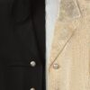 Elegant Color Block Two-piece Set, Double Breasted Long Sleeve Blazer & Pants Outfits, Women's Clothing