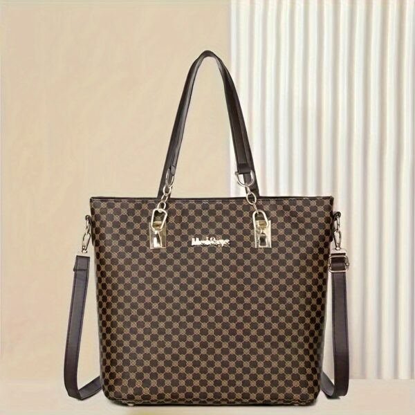6 Pcs Allover Printed Boston Handbag & Purse Set, PU Leather Zipper Shoulder Bag, Multi-functional Leisure Commuter Bag