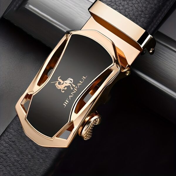 1pc Men's Creative PU Leather Belt, Golden And Black