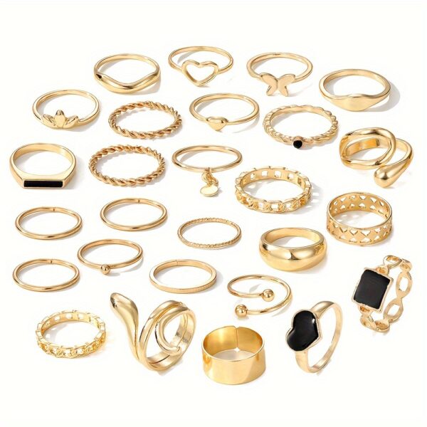 27pcs Punk Exaggerated Ring Set Trendy Patterns Y2k Vintage Style Animal Elements Mix And Match For Party And Daily Decor