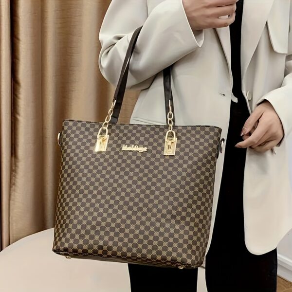 6 Pcs Allover Printed Boston Handbag & Purse Set, PU Leather Zipper Shoulder Bag, Multi-functional Leisure Commuter Bag