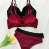 2sets Solid Underwire Lingerie Set Women Push Up Bra With Steel Rin