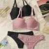 2sets Solid Underwire Lingerie Set Women Push Up Bra With Steel Rin