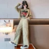 2024 autumn winter Kids tracksuit Children set Girls Clothes loose T-Shirt + wide leg Cargo Pants Teenager 4 5 6 7 10 11 12 year