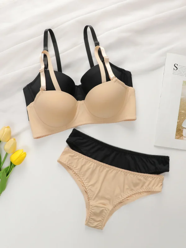 2sets Solid Underwire Lingerie Set Women Push Up Bra With Steel Rin