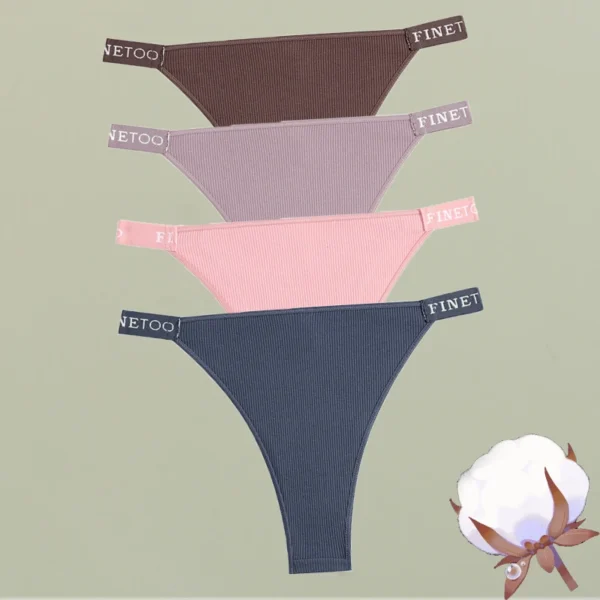 FINETOO 4Pcs/Set Cotton Letter Belt Underwear Women's Panties Sexy Low-Waist Bikini Underpants Female Breathable Briefs Lingerie