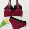2sets Solid Underwire Lingerie Set Women Push Up Bra With Steel Rin