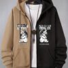 Stylish Grimace & Various Pattern Pring Men's Casual Zip Up Loose Hoodie