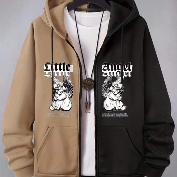 Stylish Grimace & Various Pattern Pring Men's Casual Zip Up Loose Hoodie