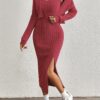 Elegant Solid Two-piece Dress Set, Long Sleeve Open Front Crop Coat & Split Thigh Sleeveless Cami Dress Outfits, Women's Clothing