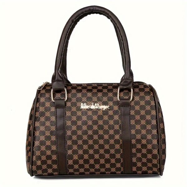 6 Pcs Allover Printed Boston Handbag & Purse Set, PU Leather Zipper Shoulder Bag, Multi-functional Leisure Commuter Bag