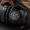 4pcs Watch And Bracelet Set, Men's Casual Quartz Wrist Watch Men's PU Strap Watch And 3pcs Bangle Set, Ideal choice for Gifts
