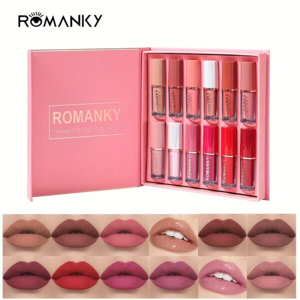 Long Lasting Matte Lip Gloss Set, 12 Colors - Soft Velvet Texture, Smudge Proof, Pearlescent Glossy Mirror Nude Lip Gloss With Natural Lip Gloss Lip Oil For   And Women Valentine's Day Gifts