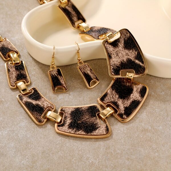 5-Piece Leopard Print Jewelry Set for Women - Plastic Fashion Statement Earrings, Bracelets, Necklace with Tassel Pendant, Clutch Purse - Street Style, Daily & Vacation Wear, All Seasons Accessory Kit