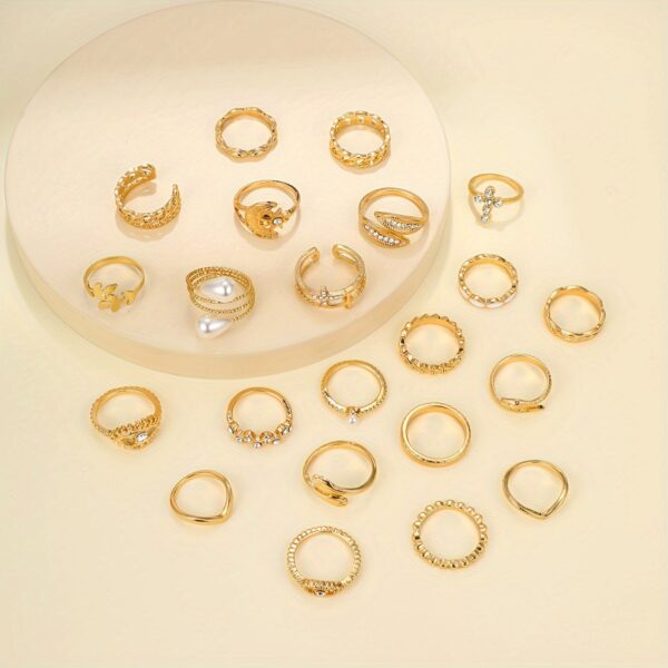 22pcs Vintage Ring Set Embrace/ Evil Eye/ Chain/ Moon & Sun Design Mix And Match For Daily Outfits Party Accessories
