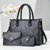 3pcs Set, Crocodile Pattern Deluxe Faux Leather Handbags, Elegant Large Capacity Fashion Tote With Shoulder Bag And Letter Pattern Clutch
