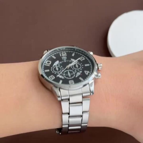 3pcs Set Luxury Business Golden Wristwatch, Stainless Steel Date Pointer Quartz Wrist Watch & Bracelet & Necklace