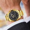 3pcs/set, Men's Stainless Steel Casual Trend Disc Calendar Quartz Watch And Lion Head Necklace Bracelet Set