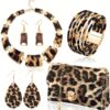 5-Piece Leopard Print Jewelry Set for Women - Plastic Fashion Statement Earrings, Bracelets, Necklace with Tassel Pendant, Clutch Purse - Street Style, Daily & Vacation Wear, All Seasons Accessory Kit