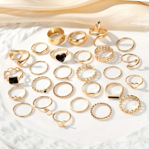 27pcs Punk Exaggerated Ring Set Trendy Patterns Y2k Vintage Style Animal Elements Mix And Match For Party And Daily Decor