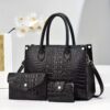 3pcs Set, Crocodile Pattern Deluxe Faux Leather Handbags, Elegant Large Capacity Fashion Tote With Shoulder Bag And Letter Pattern Clutch