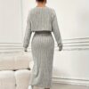 Elegant Solid Two-piece Dress Set, Long Sleeve Open Front Crop Coat & Split Thigh Sleeveless Cami Dress Outfits, Women's Clothing