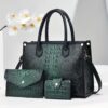 3pcs Set, Crocodile Pattern Deluxe Faux Leather Handbags, Elegant Large Capacity Fashion Tote With Shoulder Bag And Letter Pattern Clutch