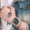 3pcs/set, Men's Stainless Steel Casual Trend Disc Calendar Quartz Watch And Lion Head Necklace Bracelet Set