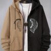 Stylish Grimace & Various Pattern Pring Men's Casual Zip Up Loose Hoodie