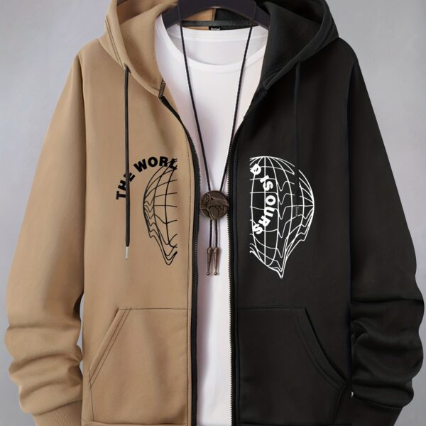 Stylish Grimace & Various Pattern Pring Men's Casual Zip Up Loose Hoodie