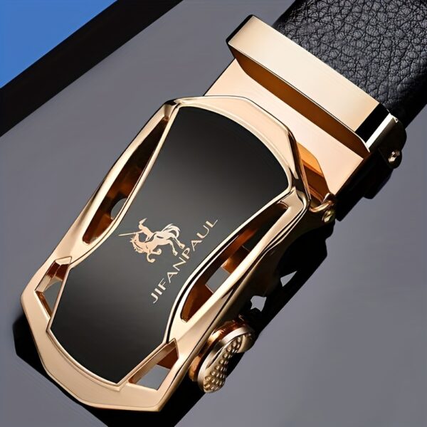 1pc Men's Creative PU Leather Belt, Golden And Black
