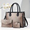 3pcs Set, Crocodile Pattern Deluxe Faux Leather Handbags, Elegant Large Capacity Fashion Tote With Shoulder Bag And Letter Pattern Clutch