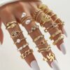 22pcs Vintage Ring Set Embrace/ Evil Eye/ Chain/ Moon & Sun Design Mix And Match For Daily Outfits Party Accessories