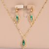 3pcs Gold-plated Grandmother Green Inlaid Rhinestone Leaf Earrings Necklace
