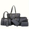 6 Pcs Allover Printed Boston Handbag & Purse Set, PU Leather Zipper Shoulder Bag, Multi-functional Leisure Commuter Bag