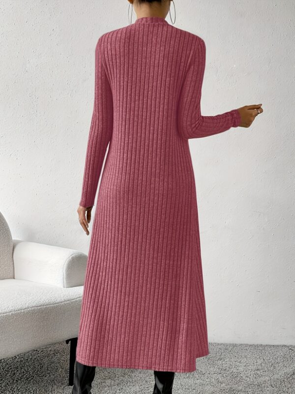 Ribbed Mock Neck Split Hem Matching Two-piece Set, Casual Long Sleeve Top & Dress Outfits, Women's Clothing