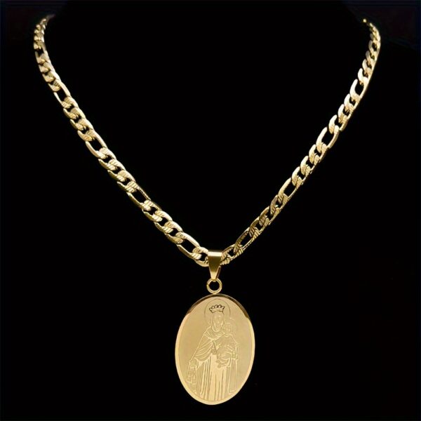 1pc Classic Virgin Mary Pendant Necklace, Stainless Steel Golden Plated Catholic Mother Mary Necklaces Jewelry For Men