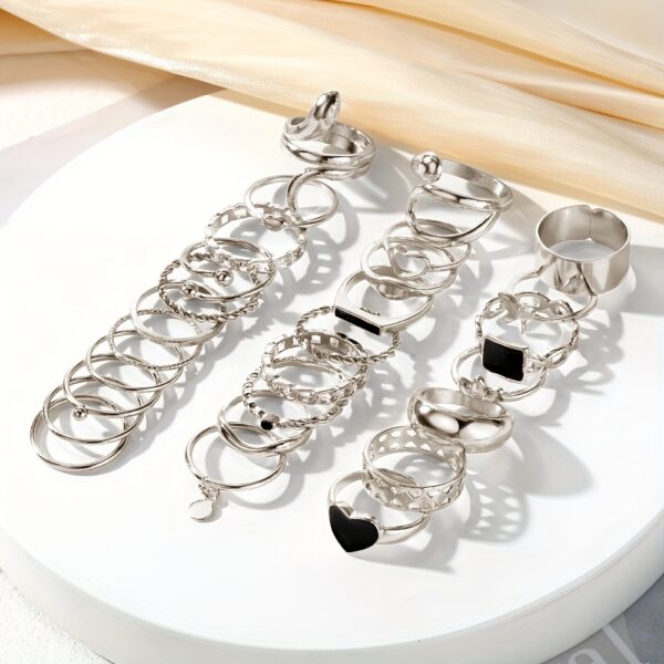 27pcs Punk Exaggerated Ring Set Trendy Patterns Y2k Vintage Style Animal Elements Mix And Match For Party And Daily Decor
