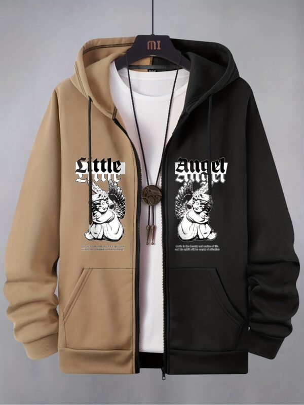 Stylish Grimace & Various Pattern Pring Men's Casual Zip Up Loose Hoodie