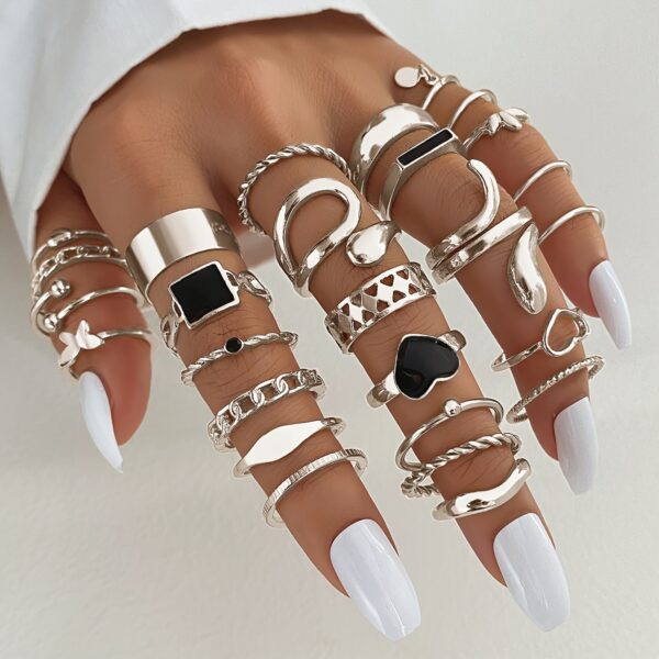 27pcs Punk Exaggerated Ring Set Trendy Patterns Y2k Vintage Style Animal Elements Mix And Match For Party And Daily Decor