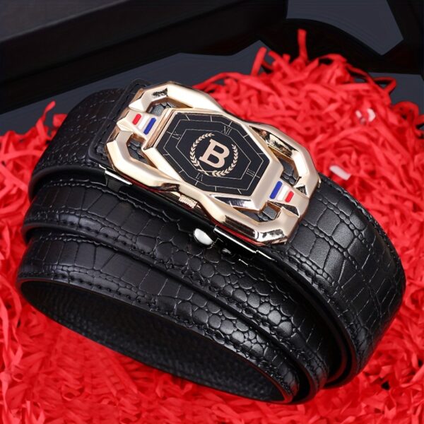 Men's Leather Belt With Automatic Buckle, Two-Layer Cowhide, Simple And Elegant Design For Business And Casual Occasions