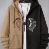 Stylish Grimace & Various Pattern Pring Men's Casual Zip Up Loose Hoodie