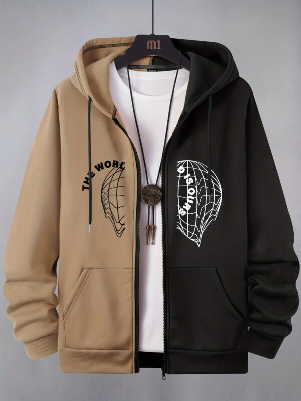 Stylish Grimace & Various Pattern Pring Men's Casual Zip Up Loose Hoodie