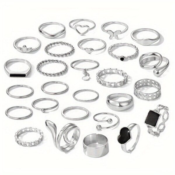 27pcs Punk Exaggerated Ring Set Trendy Patterns Y2k Vintage Style Animal Elements Mix And Match For Party And Daily Decor