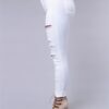 Ripped High Strech Distressed Jeans, Zipper Button Closure Solid Color Slim Fit Denim Pants, Women's Denim Jeans & Clothing